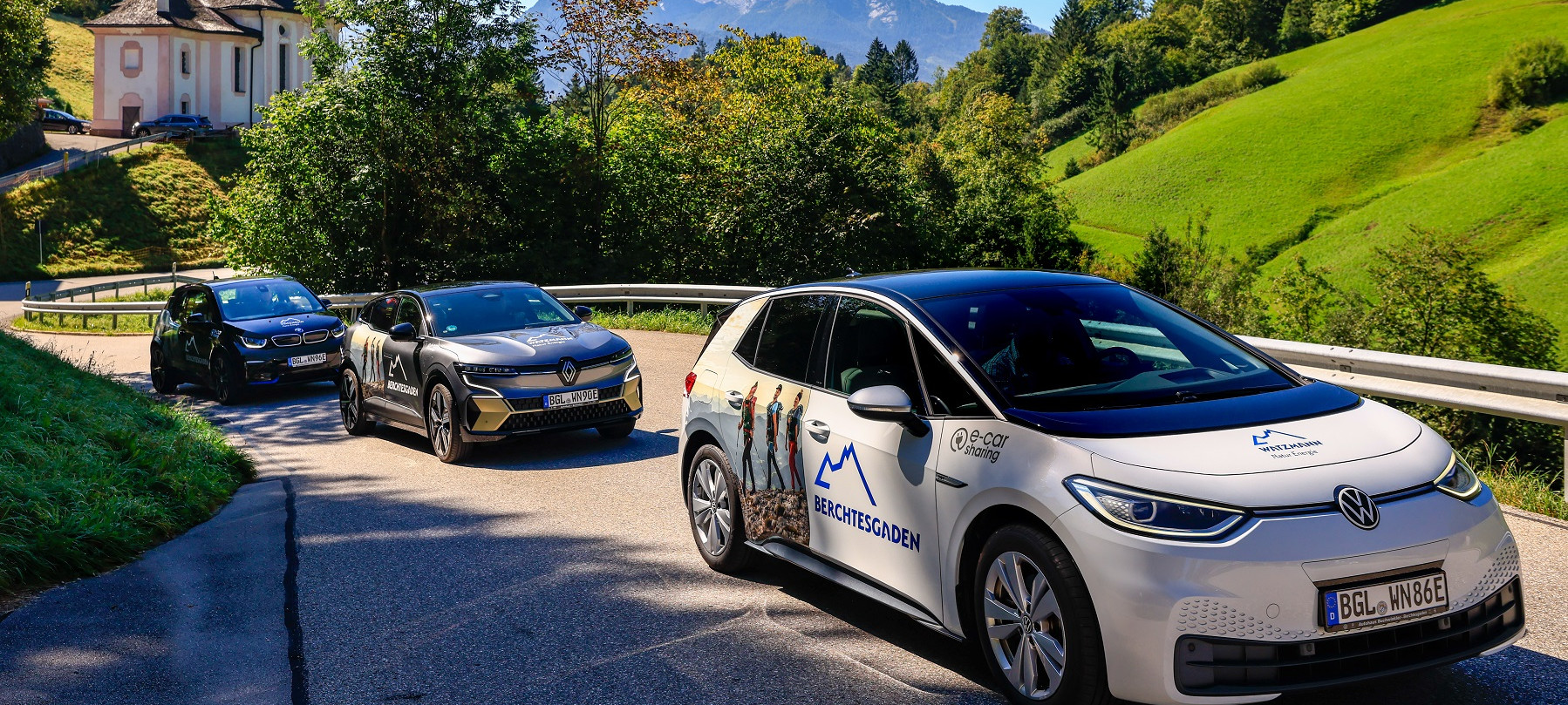 Drei E-Carsharing Autos der Watzmann Natur Energie